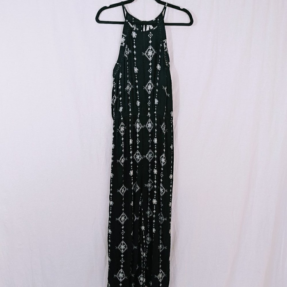 Mudd Sleeveless Black & White Boho Floral Jumpsuit Juniors Size L